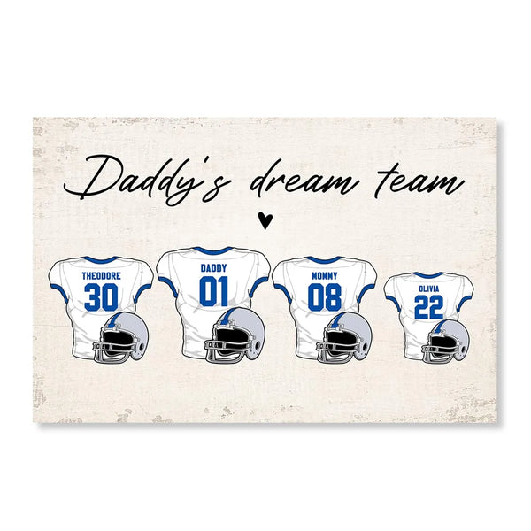 Daddy's Dream Team American Football Personalized Poster or Canvas, Perfect Father's Day Gift for Dad, Grandpa, Husband