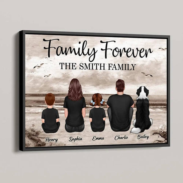 Retro Vintage Family Sitting Beach Landscape Personalized Horizontal Poster or Canvas
