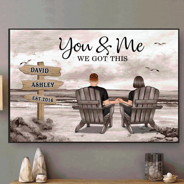 Seaside Memories - Personalized Vintage Beach Couple Poster or Canvas - A Timeless Anniversary Gift for Him & Her