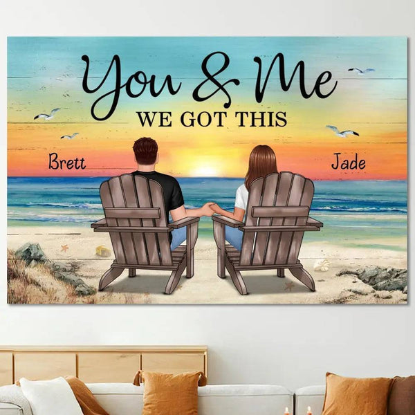 Seaside Memories - Personalized Vintage Beach Couple Poster or Canvas - A Timeless Anniversary Gift for Him & Her