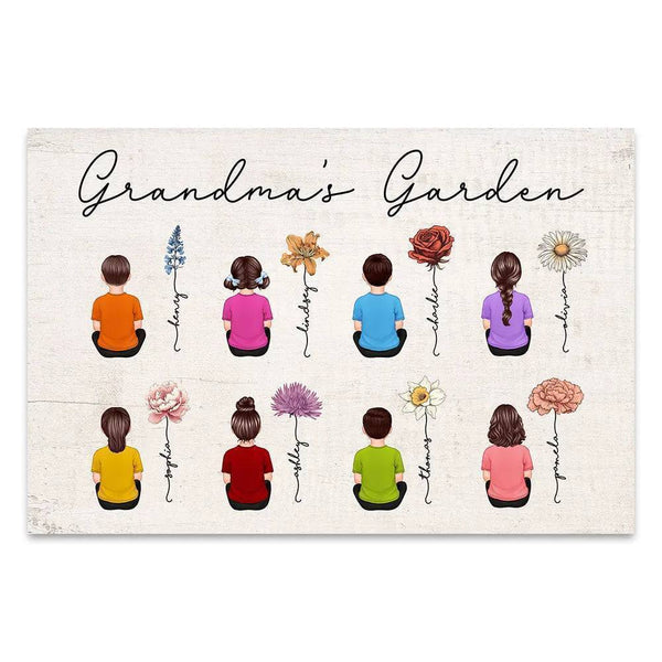 Blooming Heritage - Vintage Birth Month Floral Poster with Grandkids' Names - Ideal Mother's Day Gift for Grandma, Mom, & Aunt