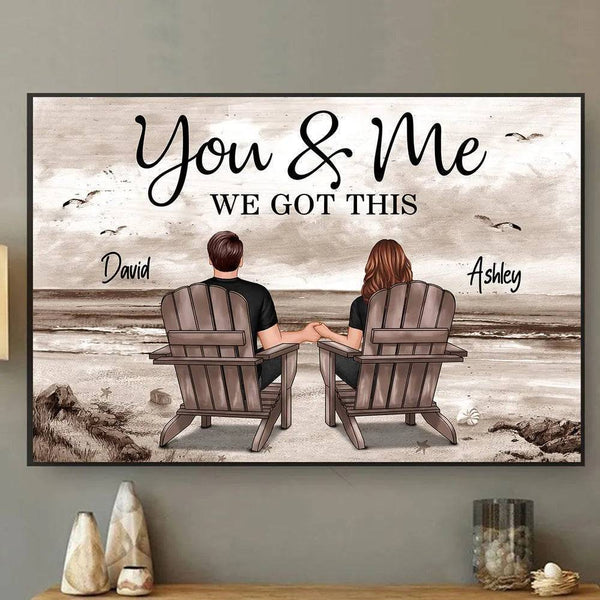 Seaside Memories - Personalized Vintage Beach Couple Poster or Canvas - A Timeless Anniversary Gift for Him & Her